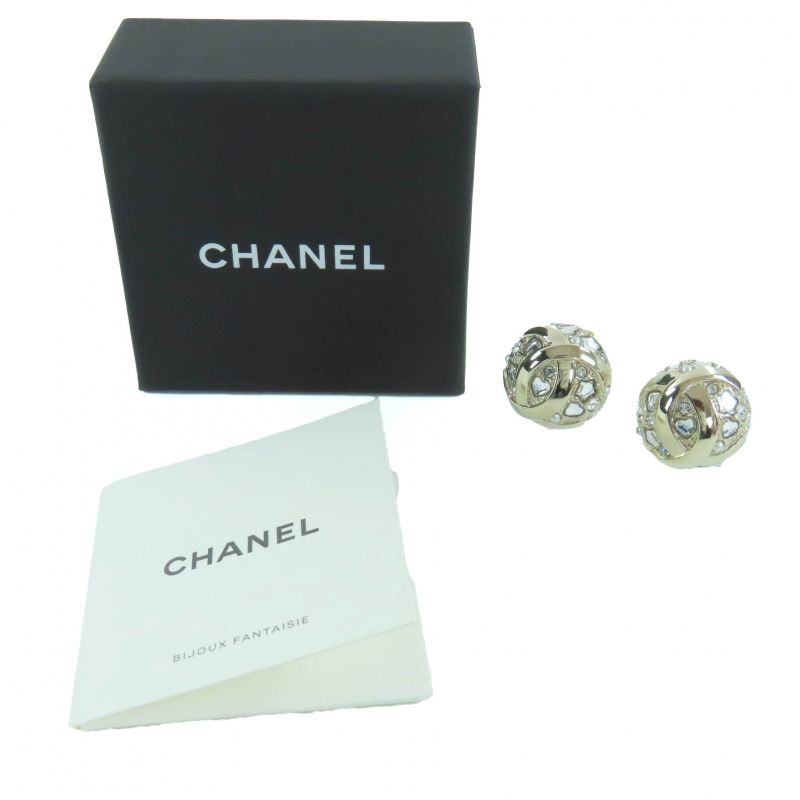 Chanel B25 P Abf219 Metal Strass Star Heart Motif Bijoux Ball Earrings — view 3