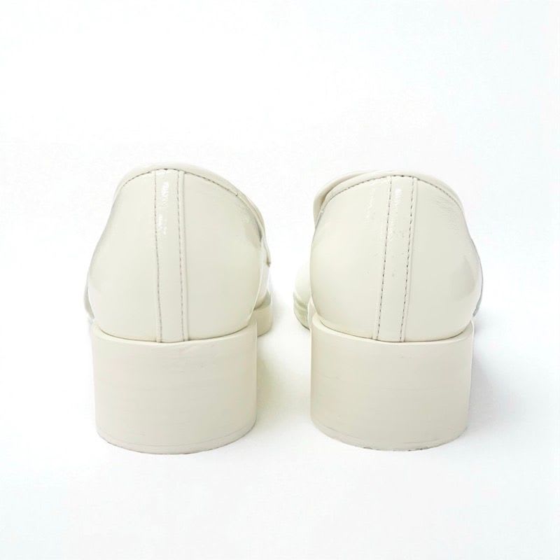 Chanel Loafer Leather Shoes White Gold Coco Mark — view 4