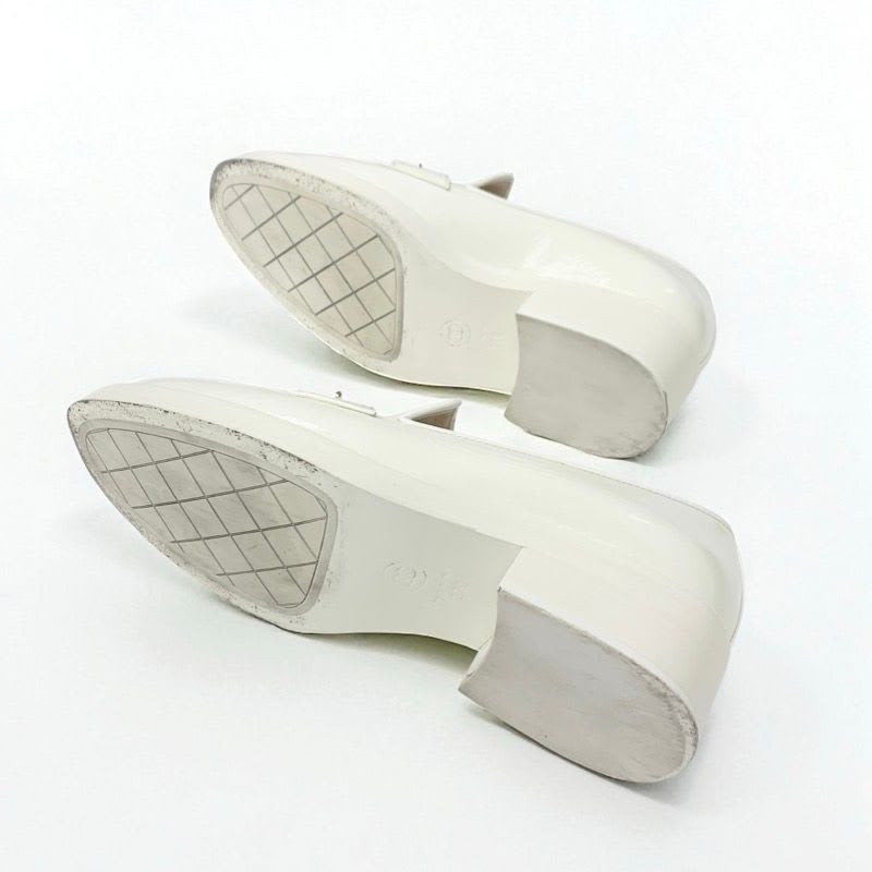 Chanel Loafer Leather Shoes White Gold Coco Mark — view 5