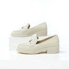 Chanel Loafer Leather Shoes White Gold Coco Mark — view 3