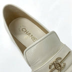 Chanel Loafer Leather Shoes White Gold Coco Mark — view 6
