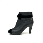 Chanel Boots Short Shoes Leather Velor Black Gold Coco Mark Ribbon — view 3
