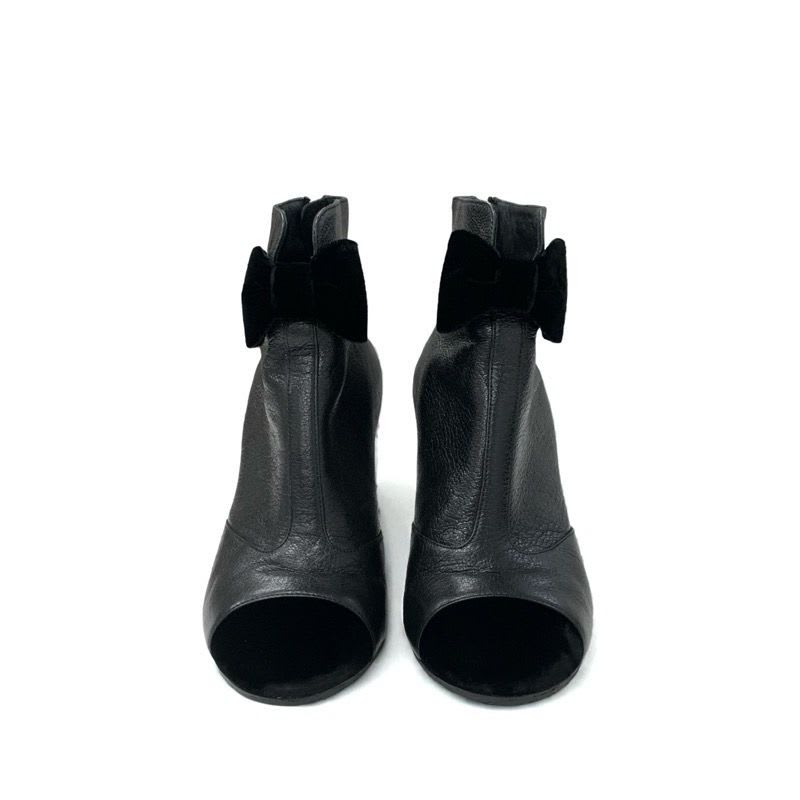 Chanel Boots Short Shoes Leather Velor Black Gold Coco Mark Ribbon — view 2