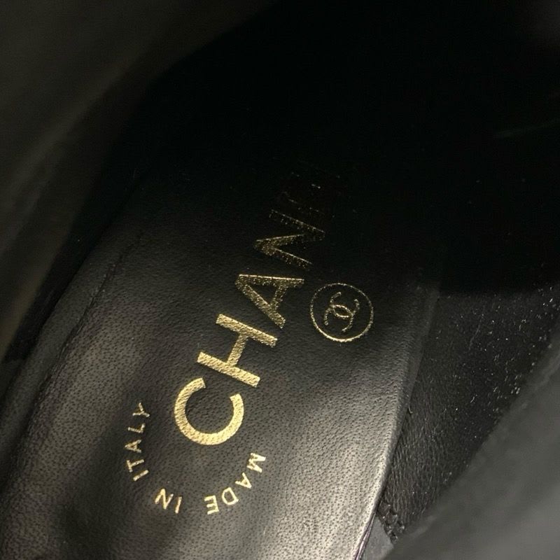 Chanel Boots Short Shoes Leather Velor Black Gold Coco Mark Ribbon — view 7