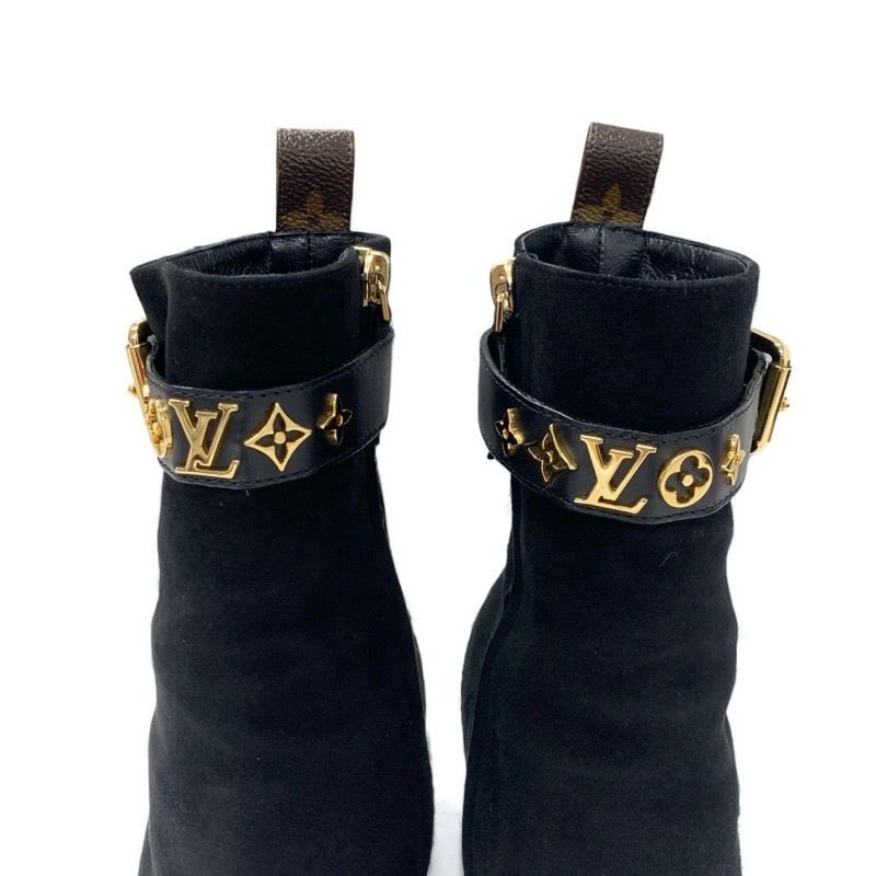 Louis Vuitton Silhouette Line Monogram Boots Short Shoes Suede Black — view 9
