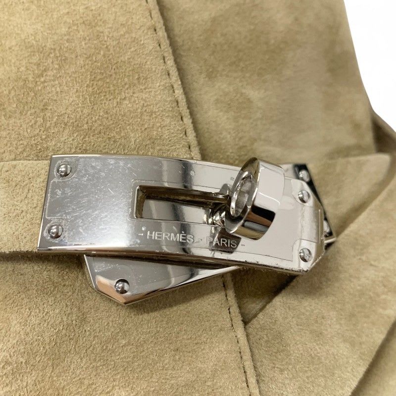 Hermes Frenchie Boots Short Shoes Suede Beige Silver Kelly Hardware — view 9