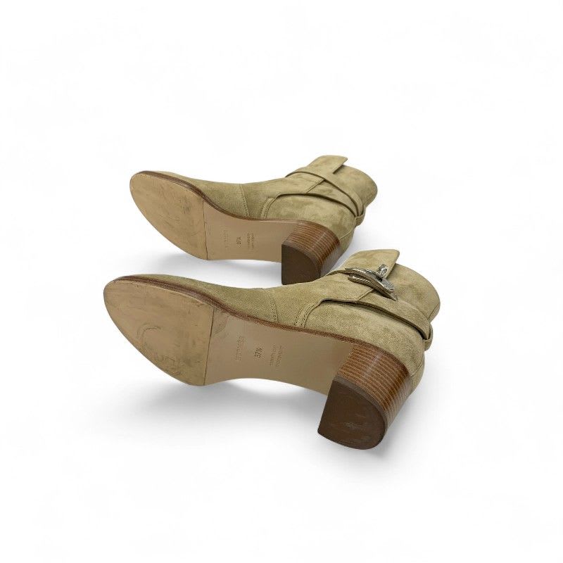 Hermes Frenchie Boots Short Shoes Suede Beige Silver Kelly Hardware — view 6