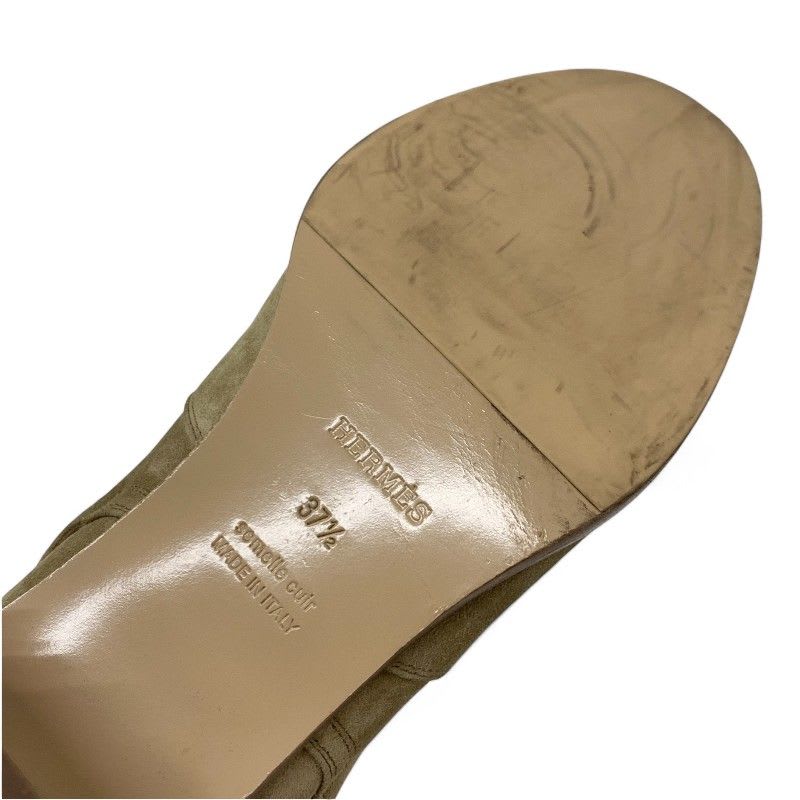 Hermes Frenchie Boots Short Shoes Suede Beige Silver Kelly Hardware — view 8