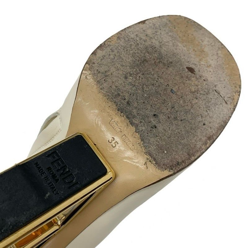 Fendi First Boots Short Shoes Leather Ivory Gold Metal Heel FF Logo — view 9