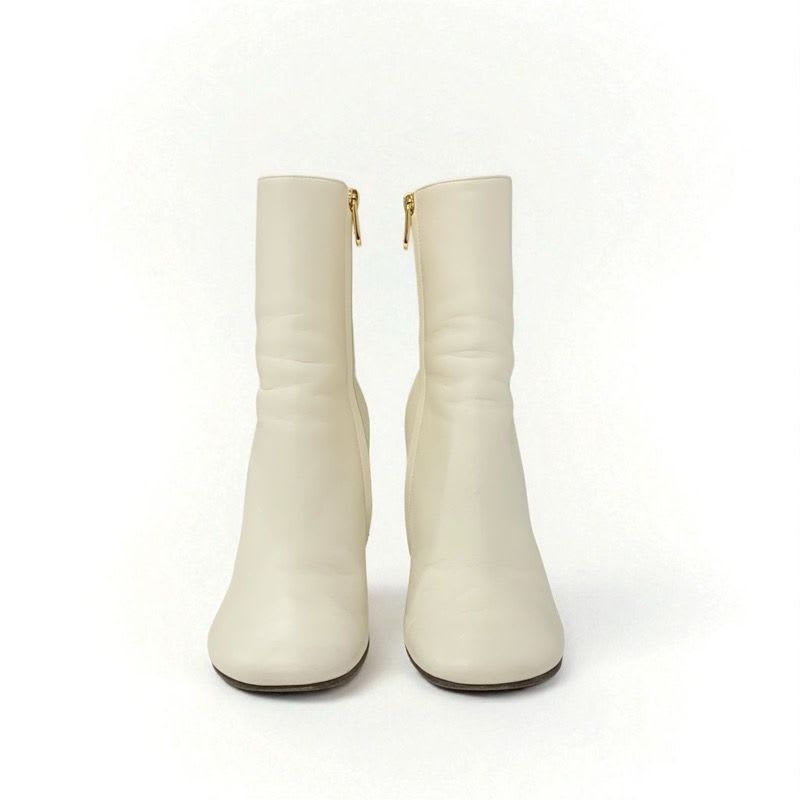 Fendi First Boots Short Shoes Leather Ivory Gold Metal Heel FF Logo — view 4