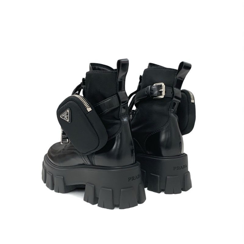 Prada Monolith Boots Short Shoes Leather Nylon Black With Pouch Triangle — view 5