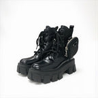 Prada Monolith Boots Short Shoes Leather Nylon Black With Pouch Triangle — view 2