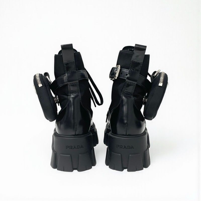 Prada Monolith Boots Short Shoes Leather Nylon Black With Pouch Triangle — view 6