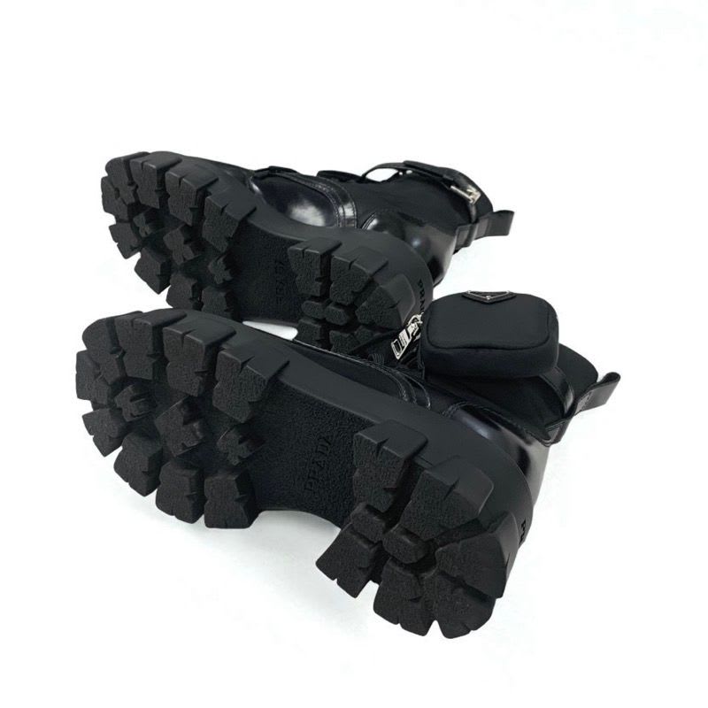 Prada Monolith Boots Short Shoes Leather Nylon Black With Pouch Triangle — view 7