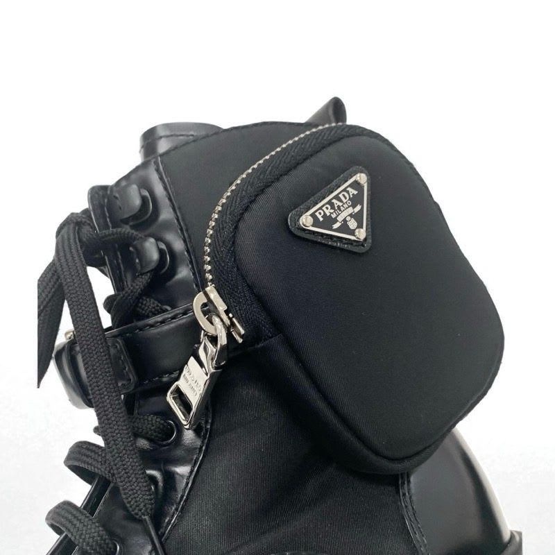 Prada Monolith Boots Short Shoes Leather Nylon Black With Pouch Triangle — view 9