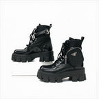 Prada Monolith Boots Short Shoes Leather Nylon Black With Pouch Triangle — view 4