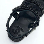 Chanel Sandals Shoes Leather Black Coco Mark Chain Velcro — view 7