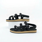 Chanel Sandals Shoes Leather Black Coco Mark Chain Velcro — view 3