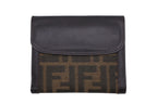Fendi Zucca Pattern Bifold Wallet Compact Canvas Leather Brown