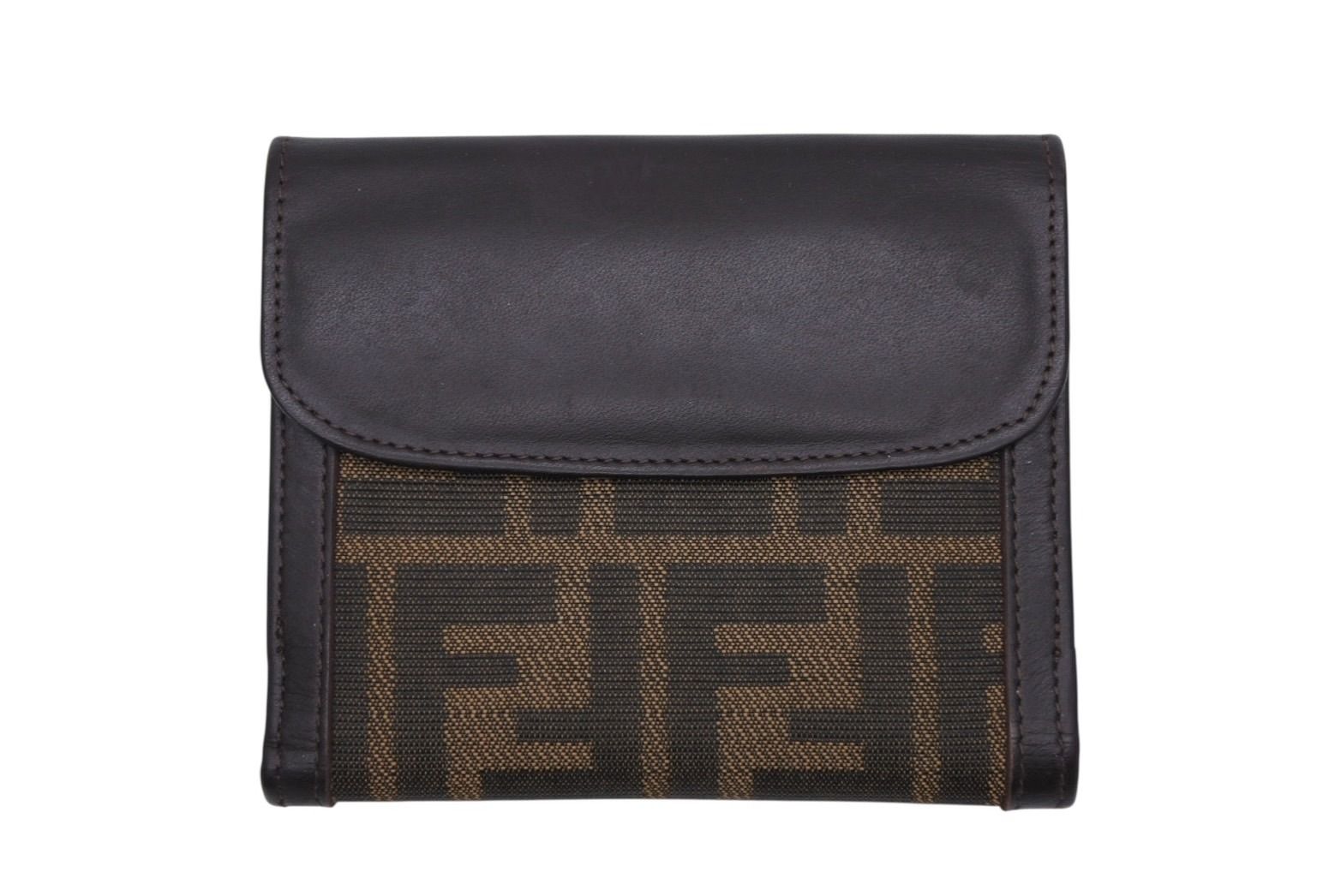 Fendi Zucca Pattern Bifold Wallet Compact Canvas Leather Brown