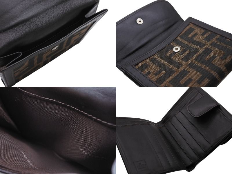 Fendi Zucca Pattern Bifold Wallet Compact Canvas Leather Brown — view 7