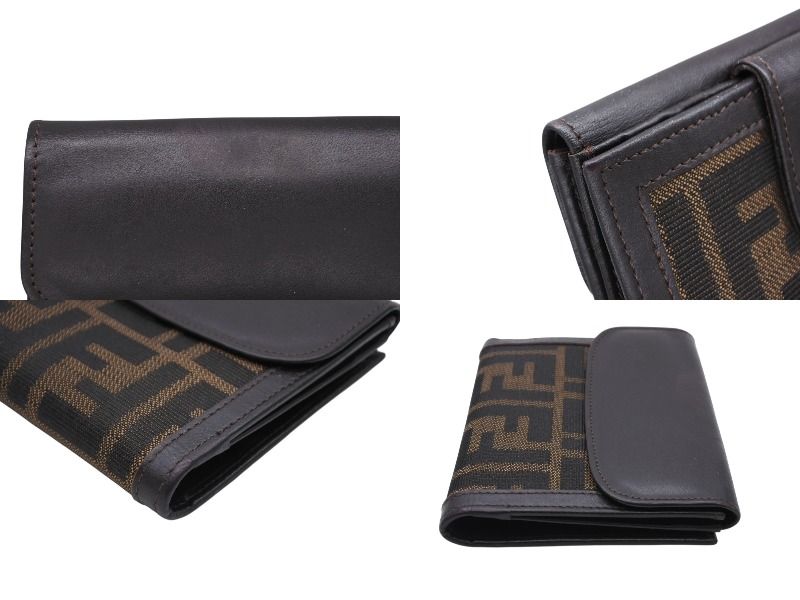 Fendi Zucca Pattern Bifold Wallet Compact Canvas Leather Brown — view 6