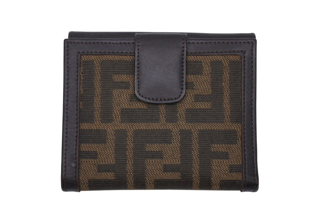 Fendi Zucca Pattern Bifold Wallet Compact Canvas Leather Brown — view 2