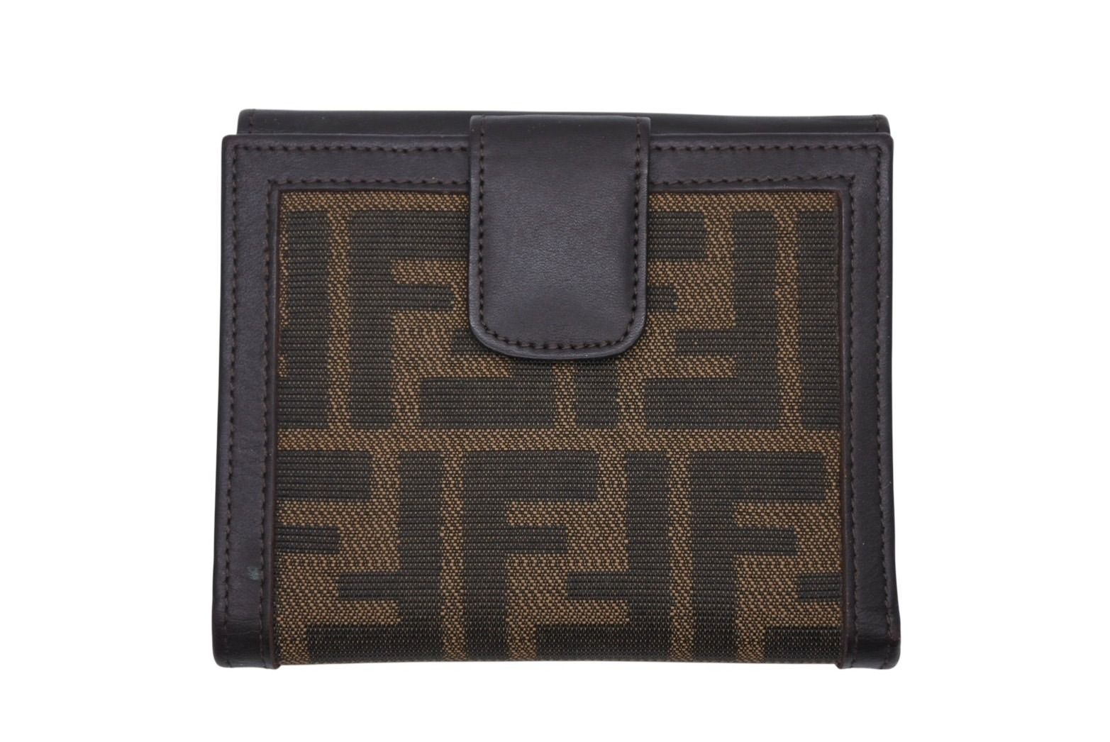 Fendi Zucca Pattern Bifold Wallet Compact Canvas Leather Brown — view 2