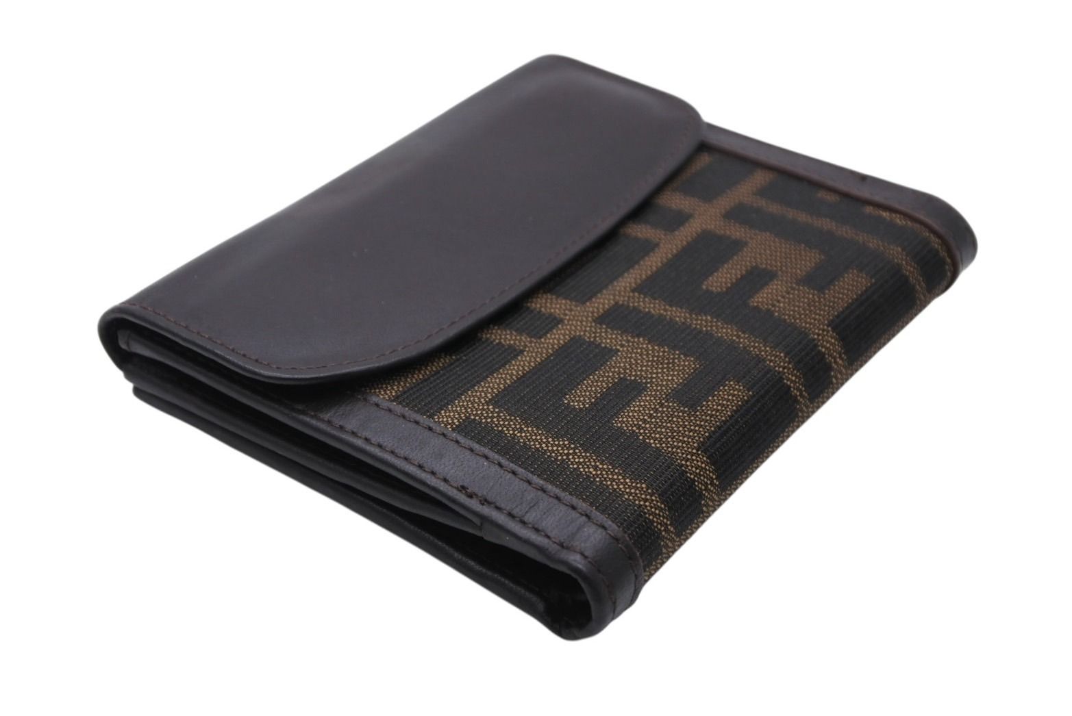 Fendi Zucca Pattern Bifold Wallet Compact Canvas Leather Brown — view 3