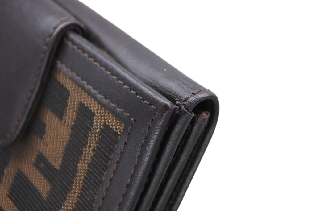 Fendi Zucca Pattern Bifold Wallet Compact Canvas Leather Brown — view 4