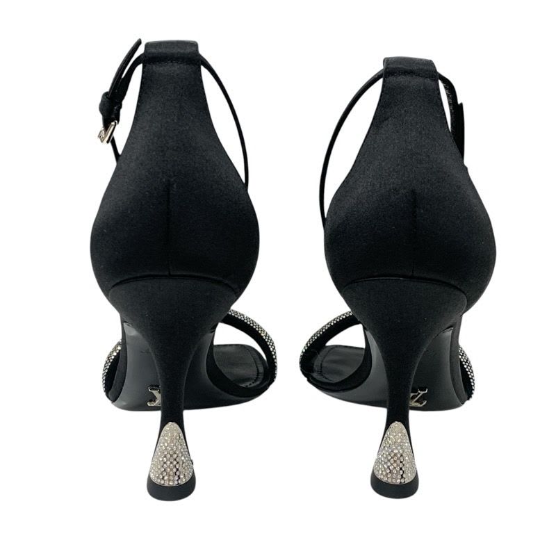 Louis Vuitton Appeal Line Sandals Shoes Satin Black Silver Rhinestone — view 5