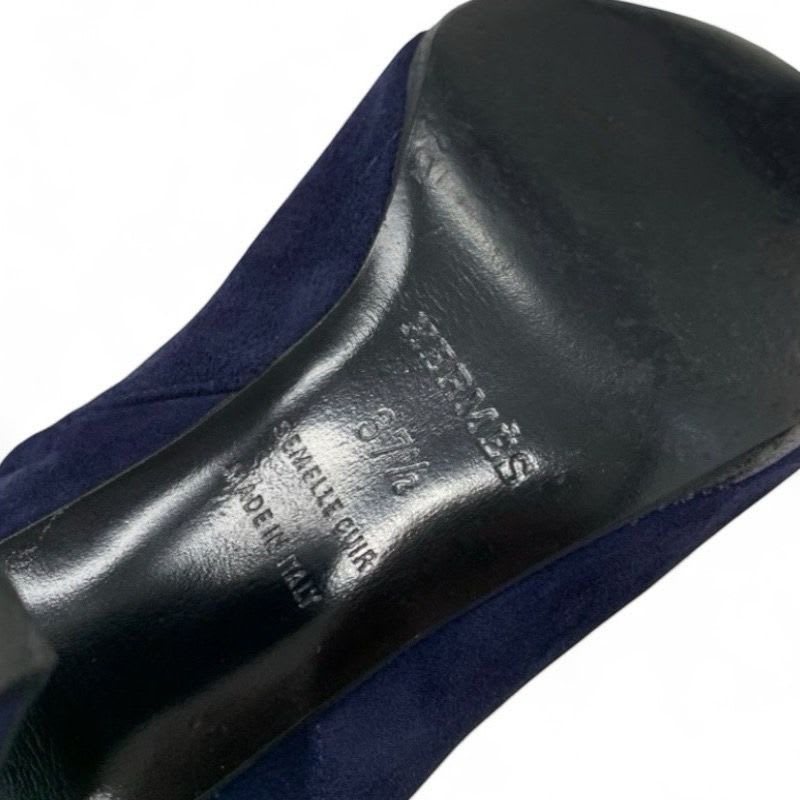 Hermes Boots Short Shoes Suede Navy Silver Kelly Hardware — view 8