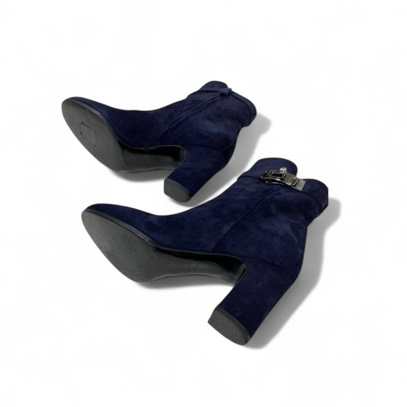 Hermes Boots Short Shoes Suede Navy Silver Kelly Hardware — view 6