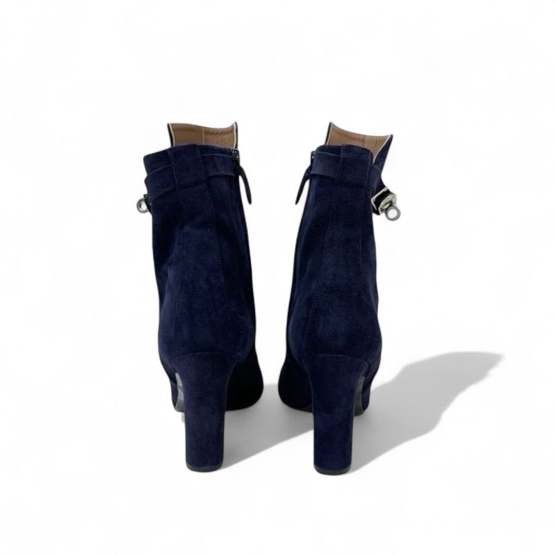Hermes Boots Short Shoes Suede Navy Silver Kelly Hardware — view 5