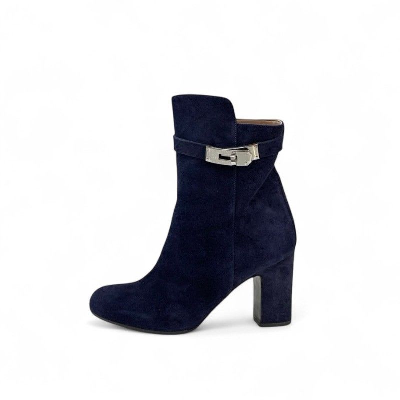 Hermes Boots Short Shoes Suede Navy Silver Kelly Hardware — view 3