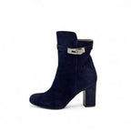 Hermes Boots Short Shoes Suede Navy Silver Kelly Hardware — view 3