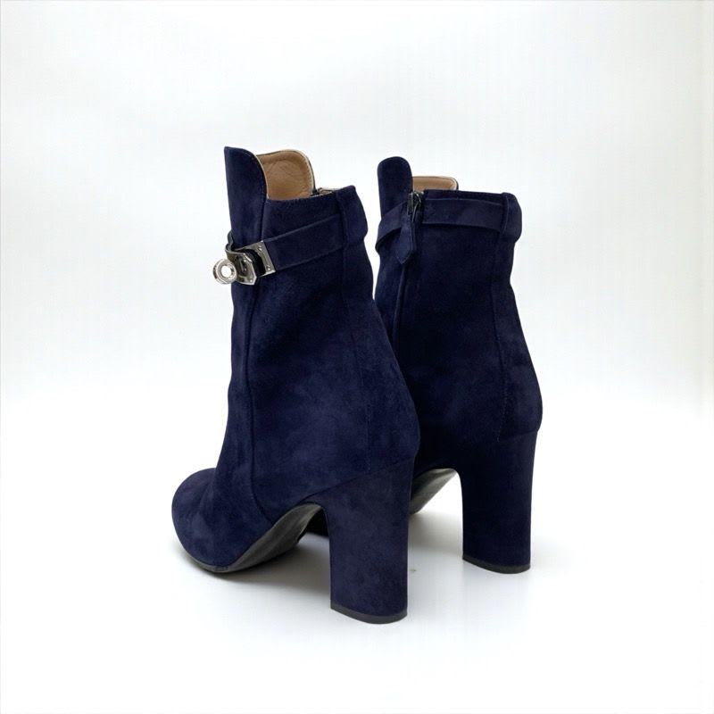 Hermes Boots Short Shoes Suede Navy Silver Kelly Hardware — view 4