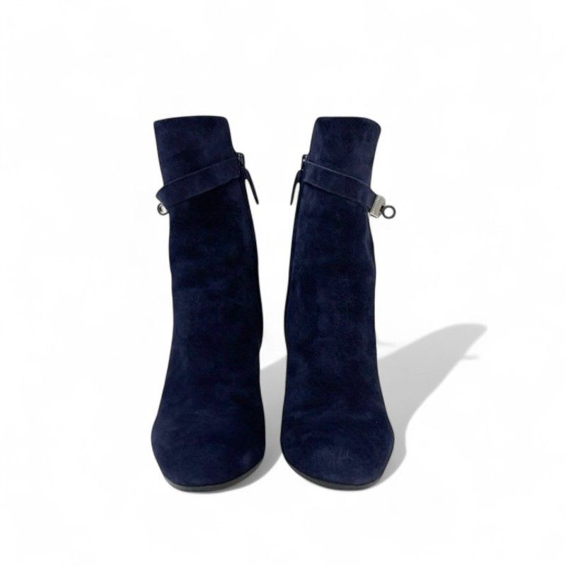 Hermes Boots Short Shoes Suede Navy Silver Kelly Hardware — view 2