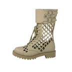 Christian Dior Boots Long Shoes Leather Beige Mesh Lace Up Medium — view 3
