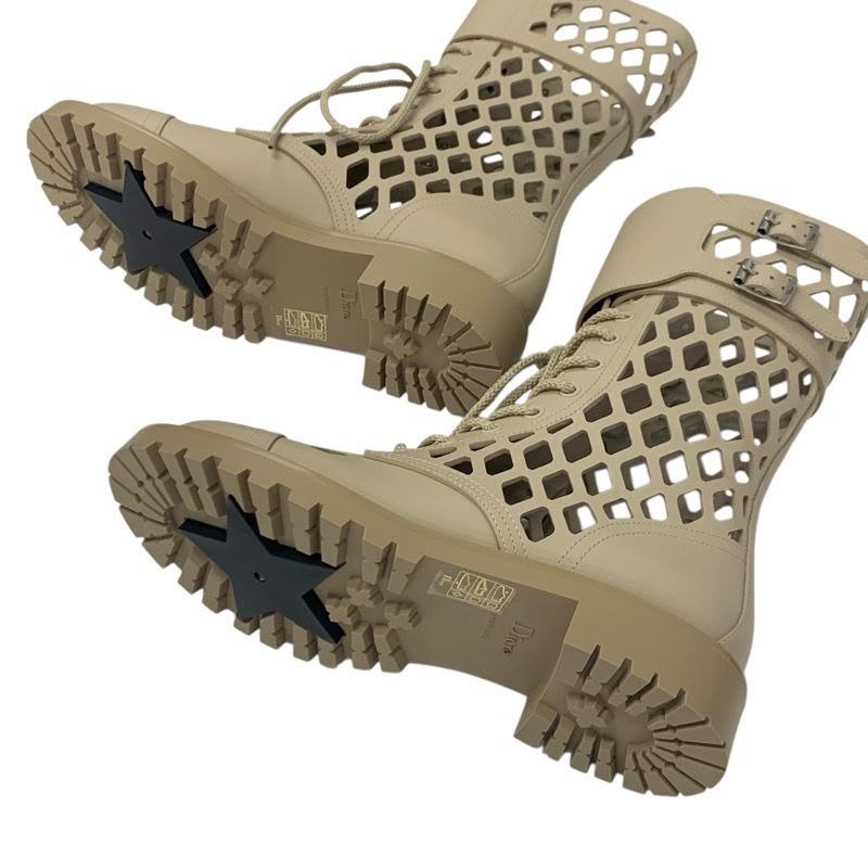 Christian Dior Boots Long Shoes Leather Beige Mesh Lace Up Medium — view 6
