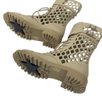 Christian Dior Boots Long Shoes Leather Beige Mesh Lace Up Medium — view 6