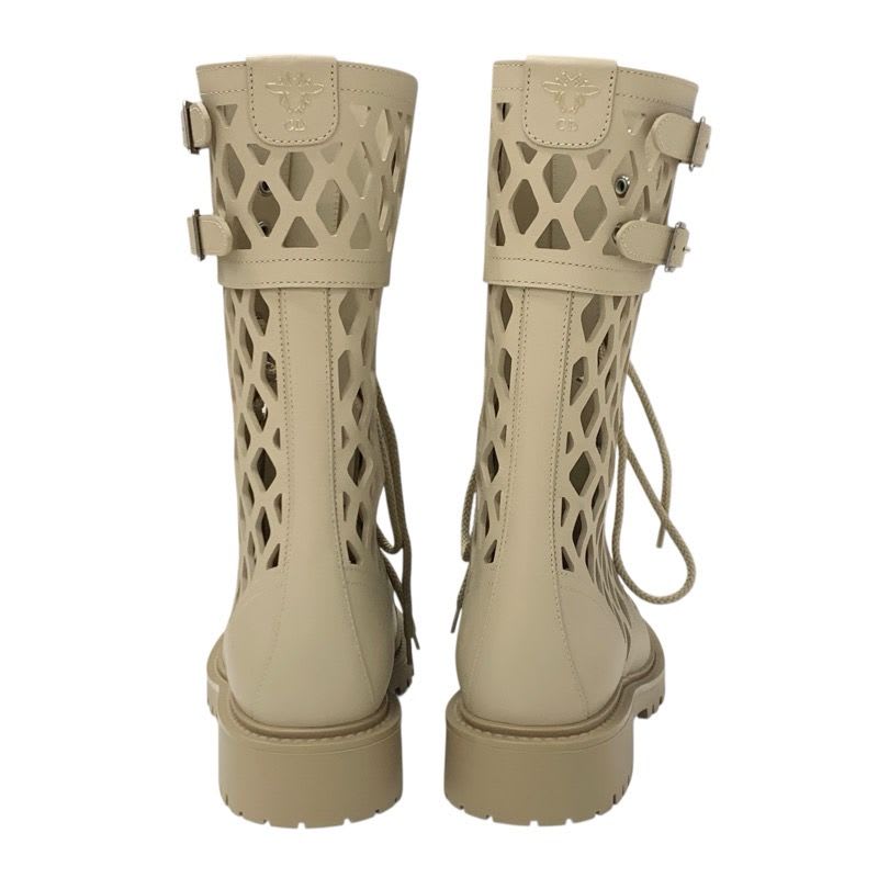 Christian Dior Boots Long Shoes Leather Beige Mesh Lace Up Medium — view 5