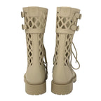 Christian Dior Boots Long Shoes Leather Beige Mesh Lace Up Medium — view 5