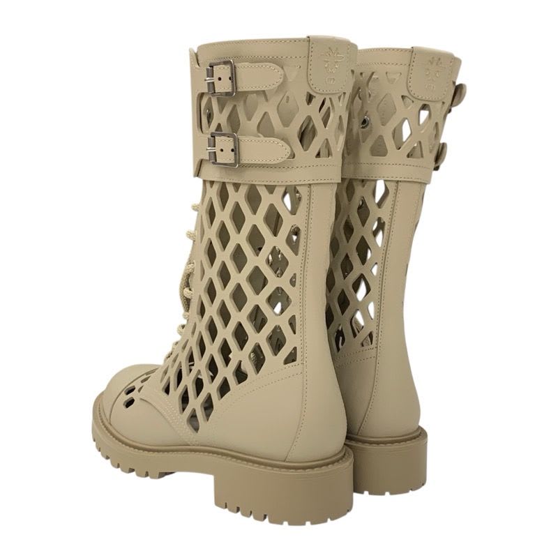 Christian Dior Boots Long Shoes Leather Beige Mesh Lace Up Medium — view 4