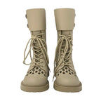 Christian Dior Boots Long Shoes Leather Beige Mesh Lace Up Medium — view 2