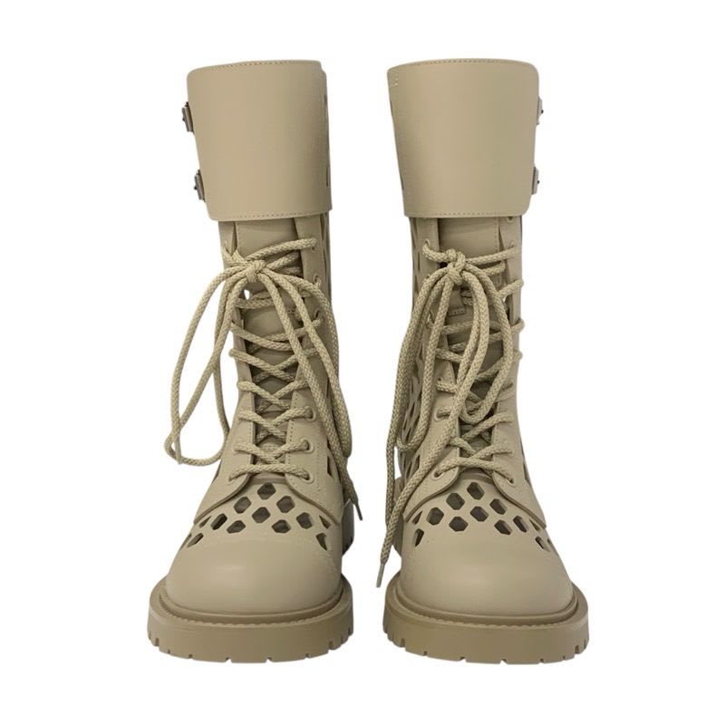 Christian Dior Boots Long Shoes Leather Beige Mesh Lace Up Medium — view 2