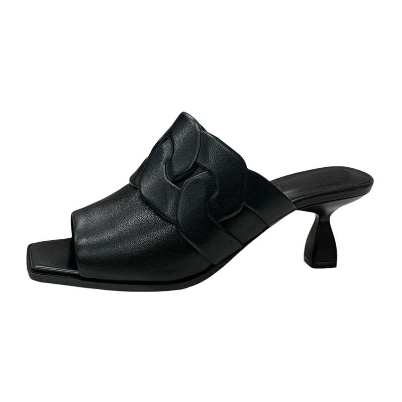 Hermes Hannah 95 Sandals Shoes Leather Black Mules — view 3