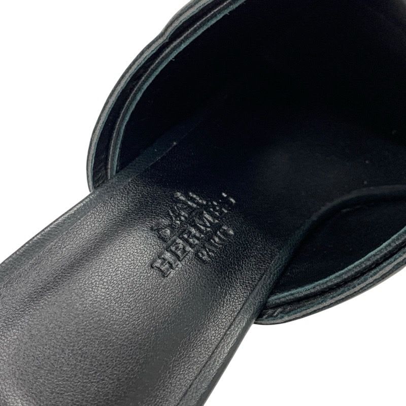 Hermes Hannah 95 Sandals Shoes Leather Black Mules — view 7