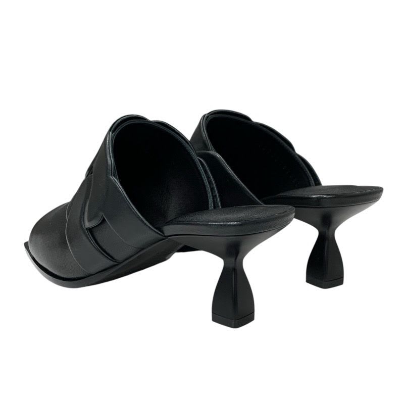 Hermes Hannah 95 Sandals Shoes Leather Black Mules — view 4