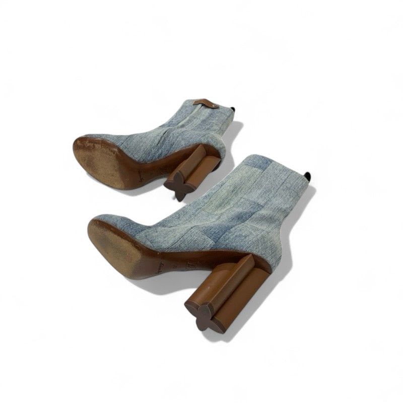 Louis Vuitton Silhouette Line Boots Short Shoes Denim Light Blue Brown — view 6